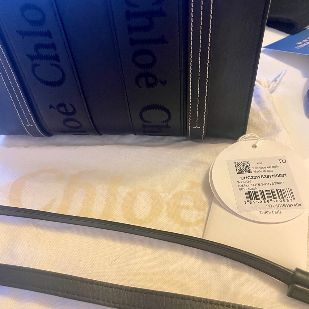 Auth Chloe Woody Small Tote Bag Black Smooth Calfskin - Picture 9 of 10